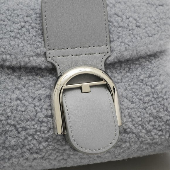 Delvaux Brillon Mini Shearling Handbag Ice Gray *Shoulder missing - Picture 3 of 9